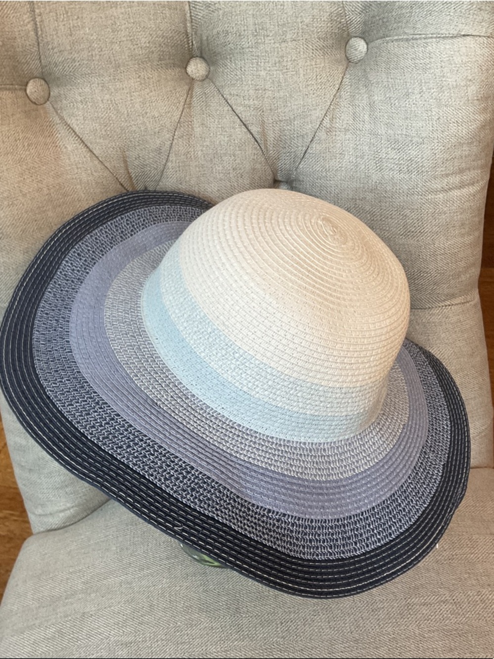 Jessica Simpson Striped Sun Hat in Cream, Light Blue & Navy